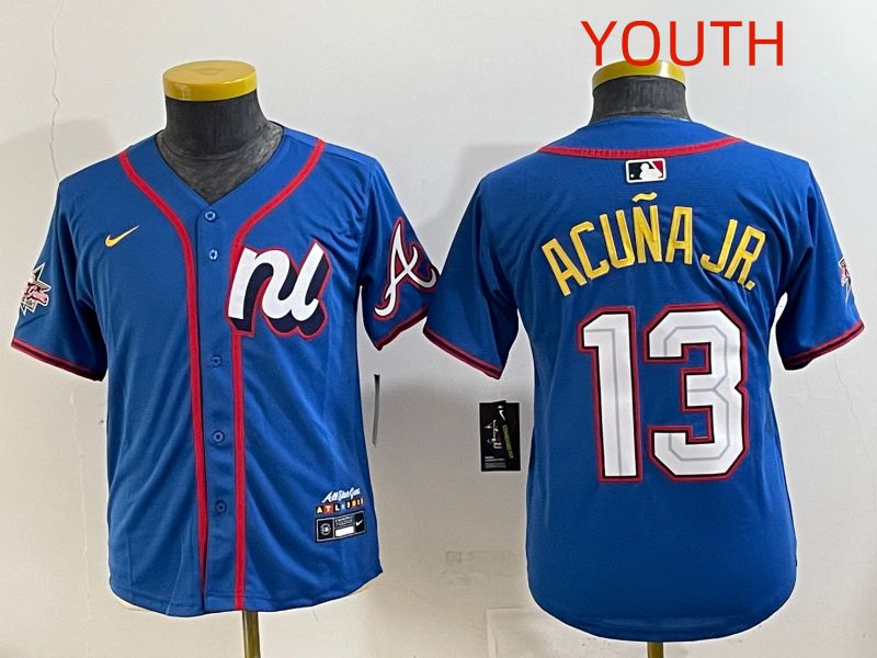 Youth 2025 Atlanta Braves #13 Acuna jr Blue All star Nike MLB Jersey style 4->youth mlb jersey->Youth Jersey